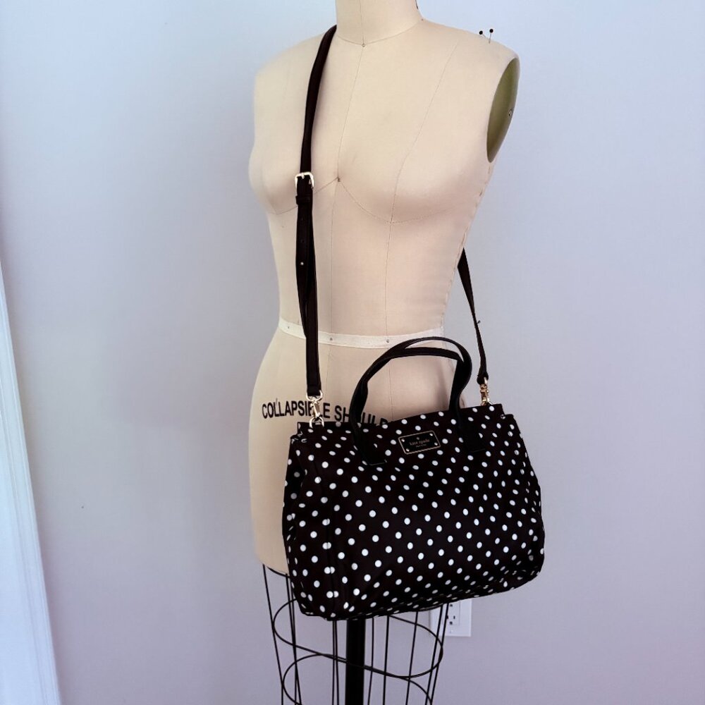 Kate Spade Loden Satchel Black/White Polka Dot Detachable Strap Crossbody Preppy